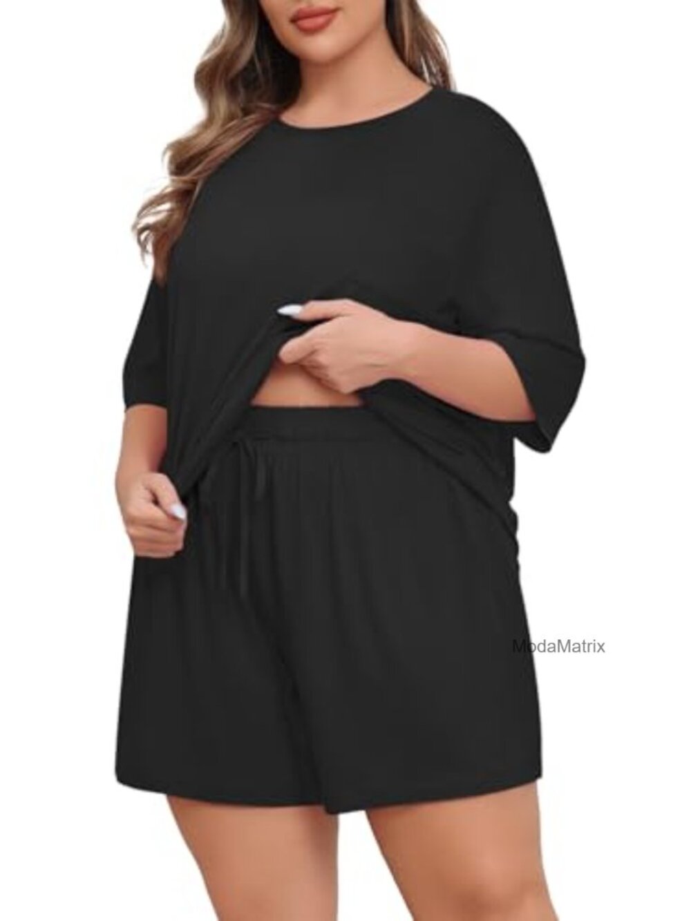 Plus Size 2 Piece Pajama Set with Pockets Short Sleeve Lounge Set